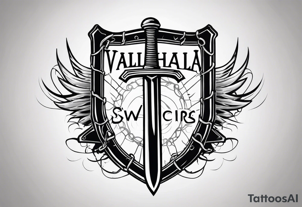Valhalla sword shield barb wire tattoo idea