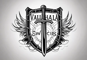 Valhalla sword shield barb wire tattoo idea