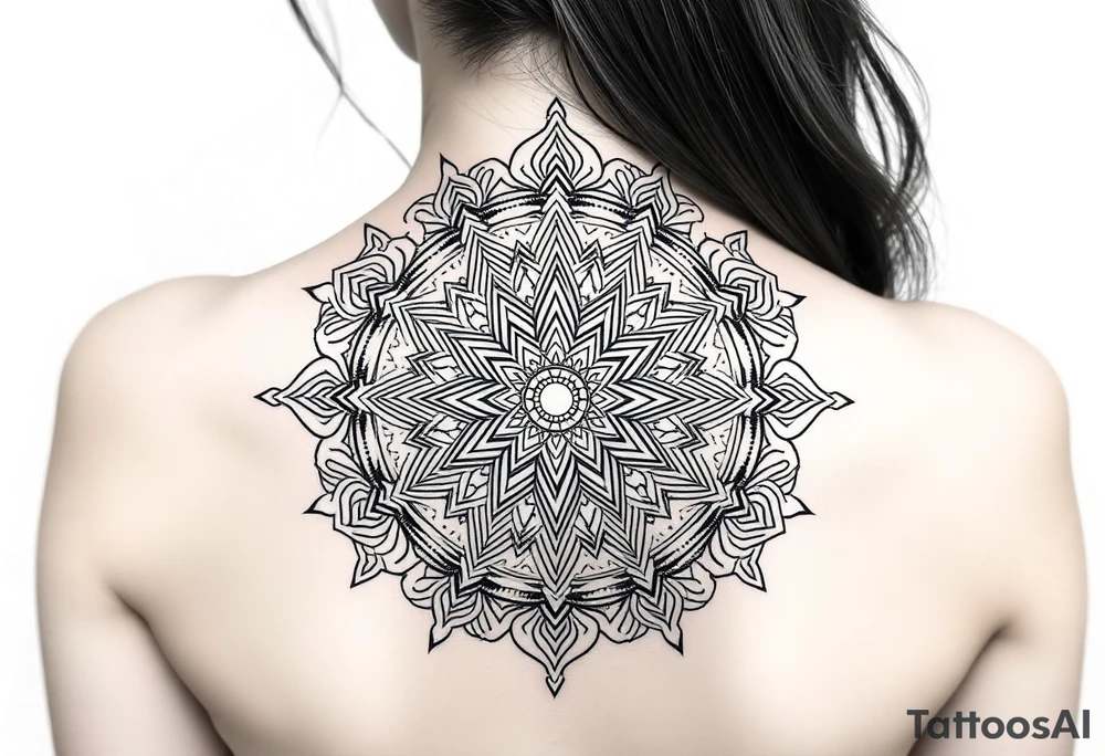 intricate mandala with sacred geometry and cosmic elements tattoo idea