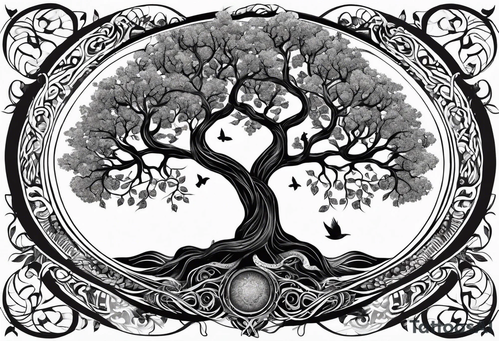 Nordic tree of life made of two trees twisting together tattoo idea