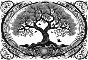 Nordic tree of life made of two trees twisting together tattoo idea