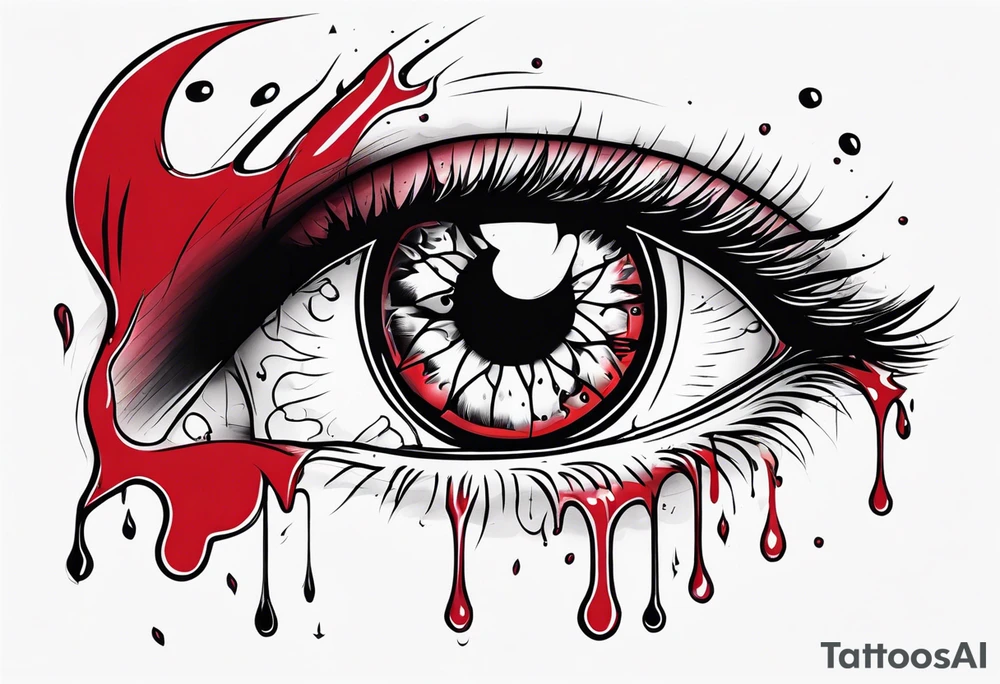 Bleeding tear draining to down from red eye sleeve tattoo design tattoo idea