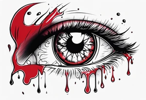Bleeding tear draining to down from red eye sleeve tattoo design tattoo idea