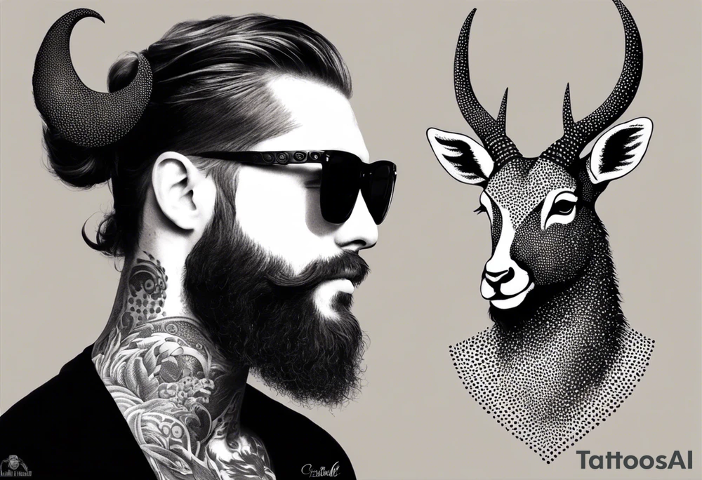 capricorn with beard and sunglasses tattoo idea