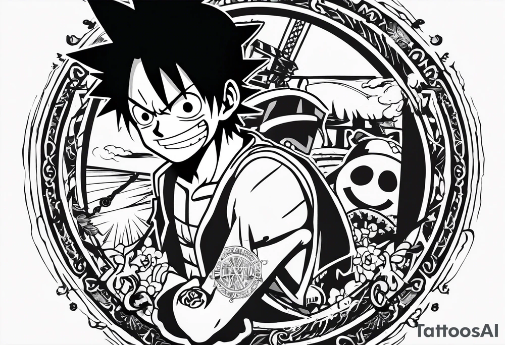 a tattoo from a fore hand from one piece anime of Luffy with the letters Wanted upside and dead or alive bellow tattoo idea