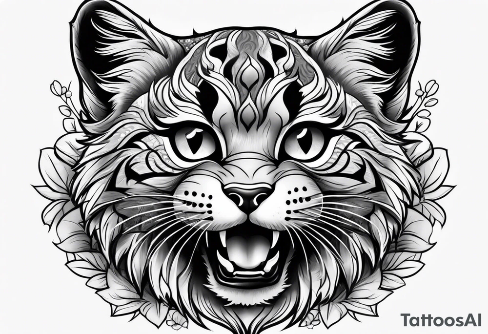 Super cute happy wildcat cub tattoo idea