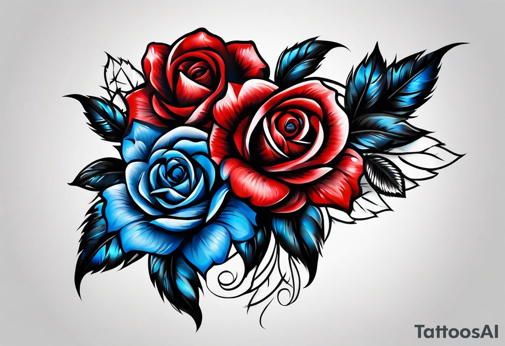Native American Colored blue and red roses tattoo idea