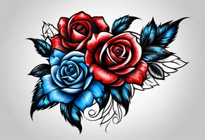 Native American Colored blue and red roses tattoo idea