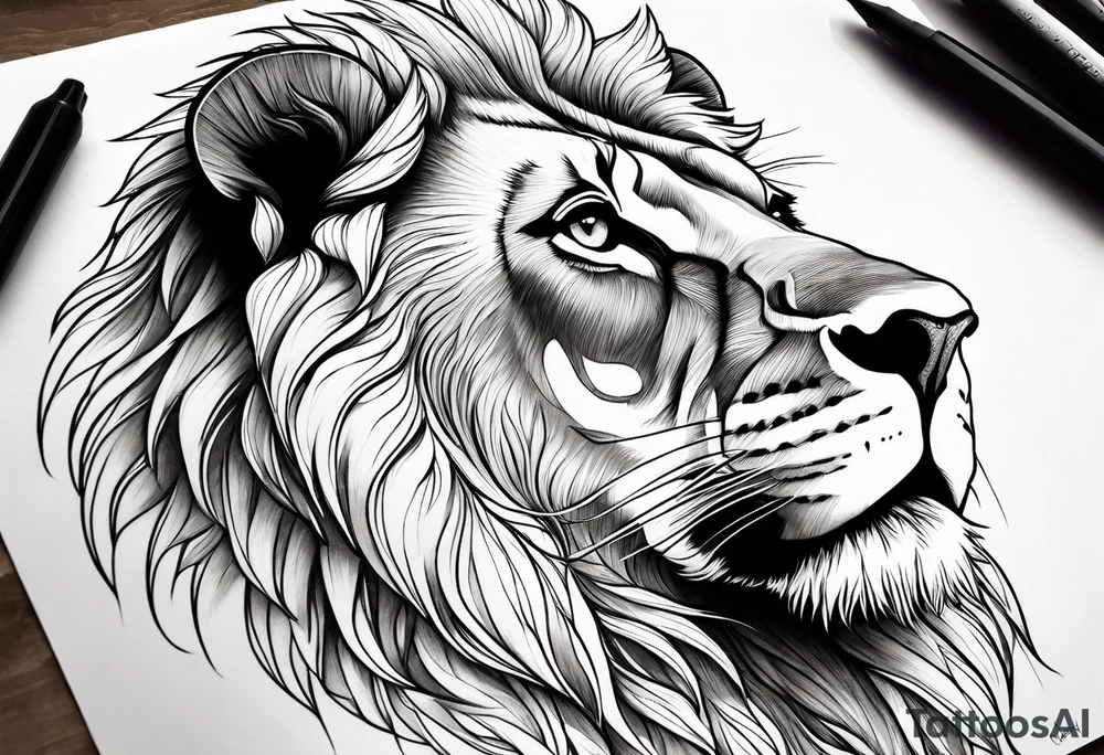 powerful majestic lion, close-up tattoo idea