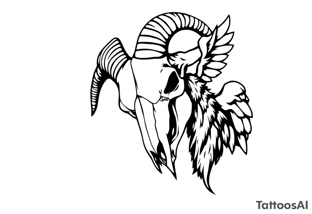 goat skull odd crying angel surreal tattoo idea