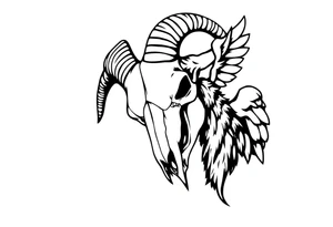 goat skull odd crying angel surreal tattoo idea