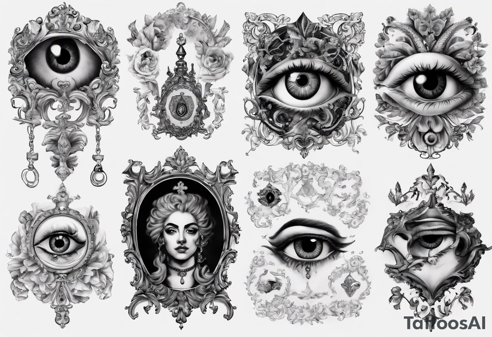 Baroque with card and eye tattoo idea