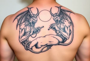Azathoth being killed to sleep by the old gods playing demonic flutes tattoo idea