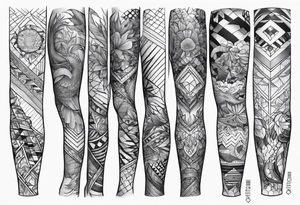 Sea life full leg sleeve male geometric tattoo idea
