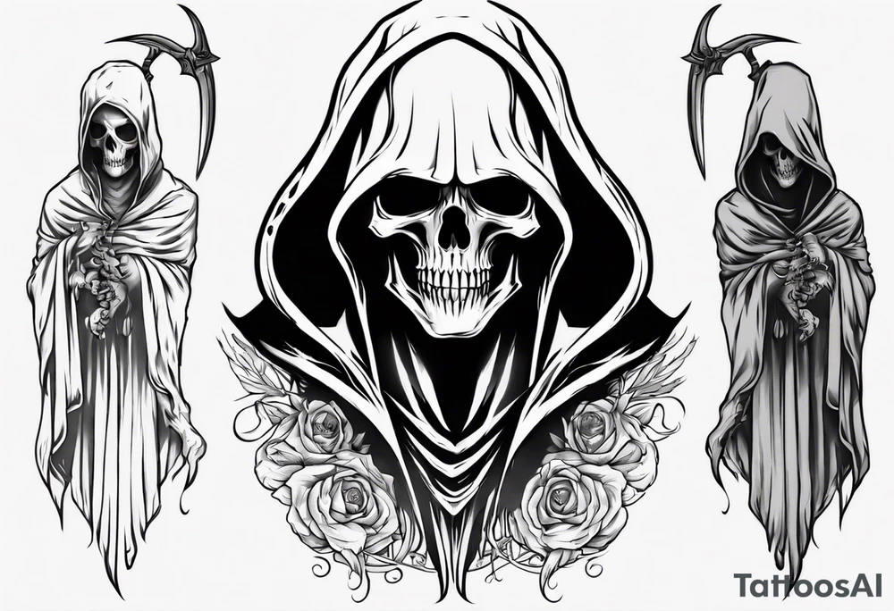 Upper half of a hooded reaper with no weapon tattoo idea Upper half of a hooded reaper with no weapon tattoo idea