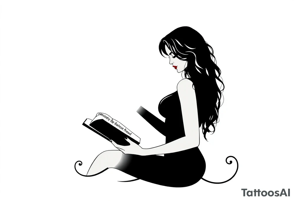 A silhouette stencil style drawing of a sexy woman reading a book naked tattoo idea