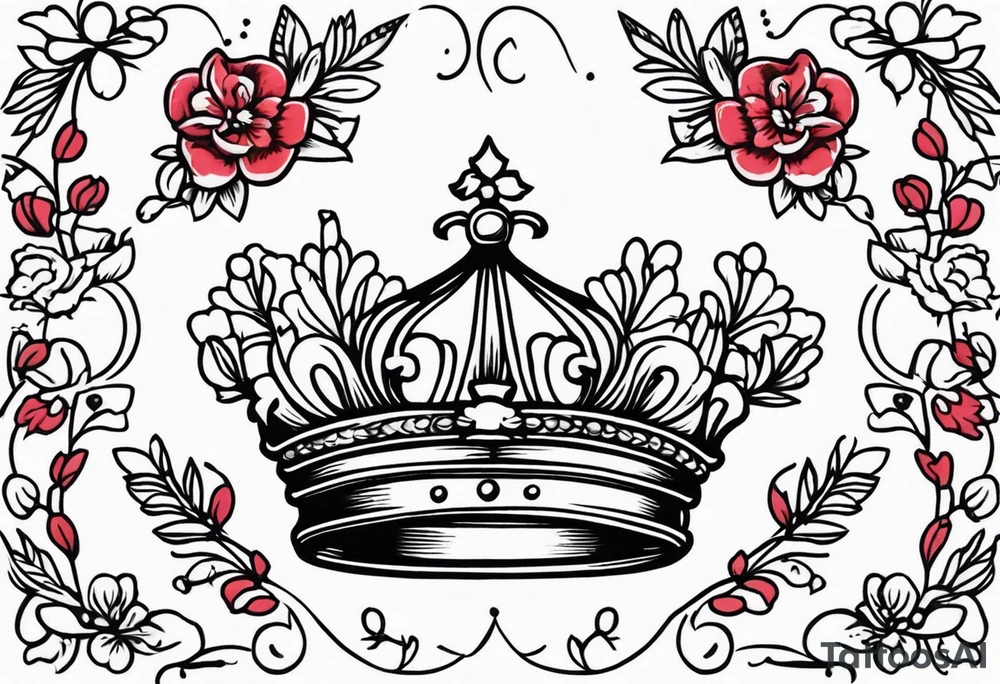 crown
old school vintage simple traditional design with vintage flowers surrounding
bold color simple tattoo idea