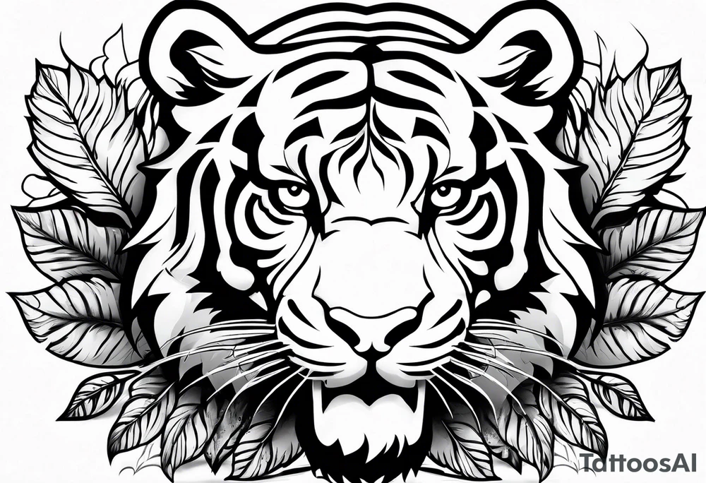 Fierce tigger growling with leaves and smoke around the image tattoo idea