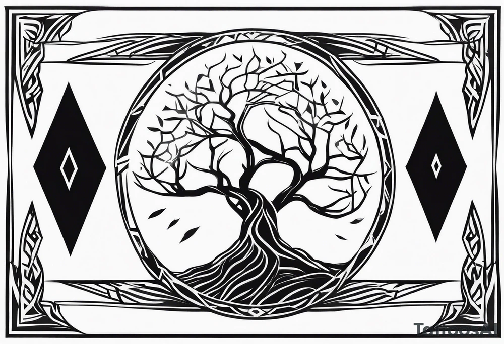 Yggdrasil losange on the back tattoo idea