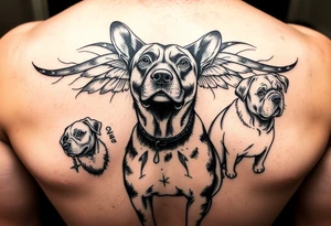 I would like a tattoo that represents our 2nd life following an accident. My husband, Elex, my son Evan, our nephews Sixtine and Diego and Cookie my dog. tattoo idea