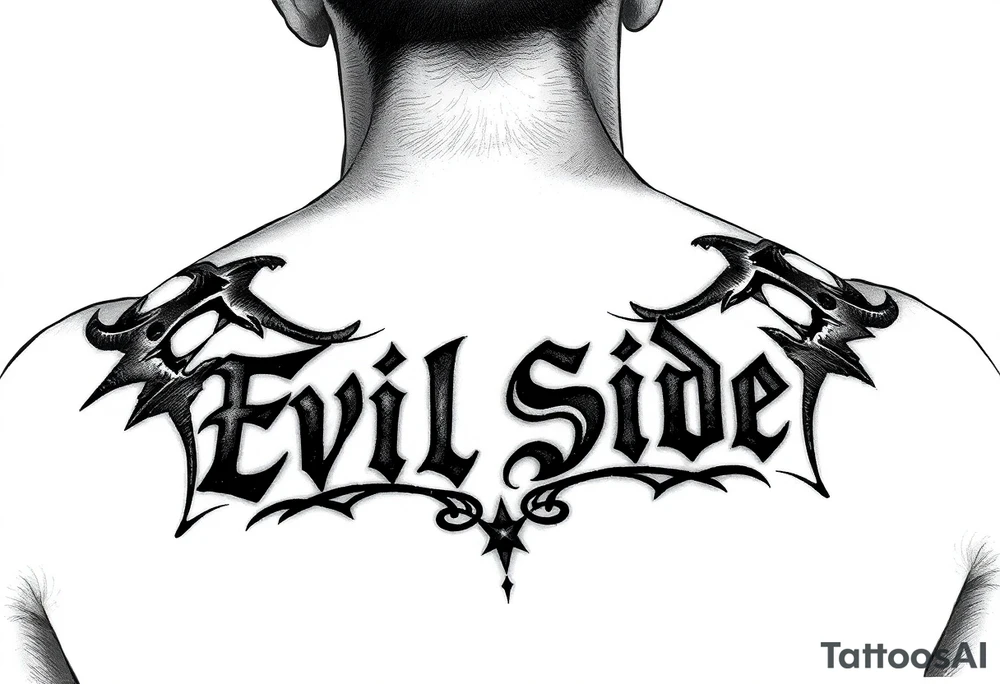 Tattoo saying Evil Side. black and white . Gangsta tattoo idea