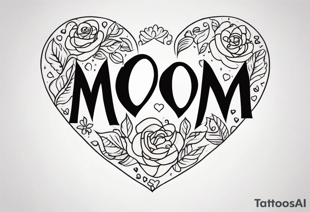word “mom” in a heart tattoo idea