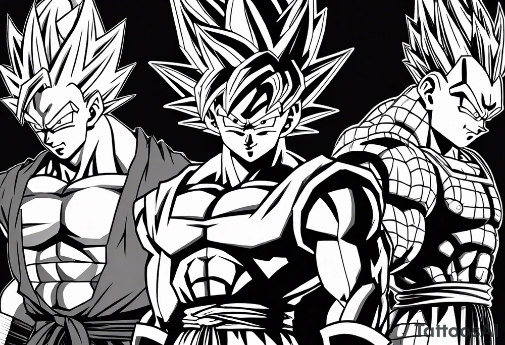 Back tattoo, Dragon ball z, dragon ball, goku, vegeta, gogeta, frieza, cell, gohan, trunks, buu tattoo idea