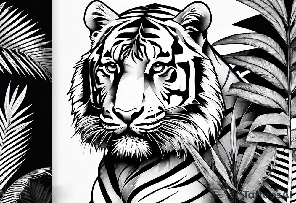 tiger climbing palm tree tattoo idea