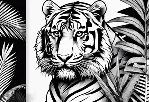 tiger climbing palm tree tattoo idea