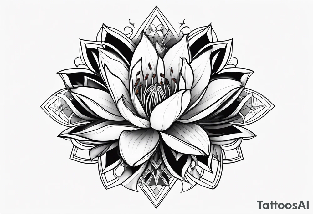 Geometric fire Lily sleeve tattoo idea