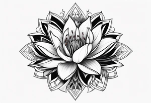Geometric fire Lily sleeve tattoo idea