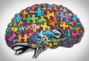 anthropomorphic brain made of puzzle pieces tattoo idea