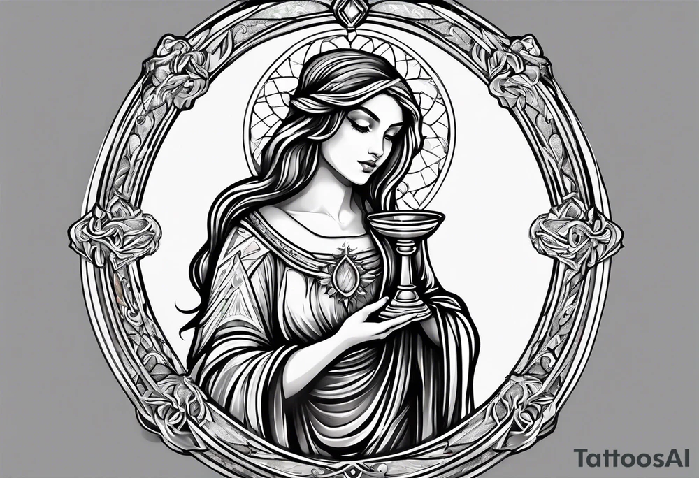 holy saint woman turned away
 holding a chalice tattoo idea