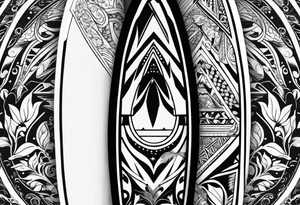 Surfboard outline with a penguin inside and the dat 25/07 tattoo idea