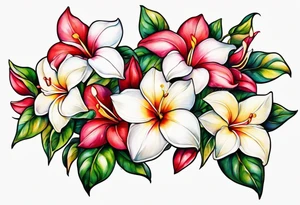 white background, abstract mandevilla flowers on a vine, no stamen in the flowers tattoo idea