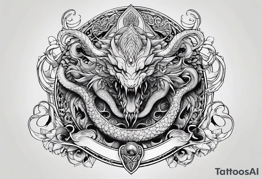 Vertical full sleeve. Lovecraftian creature, protecting a token of love. tattoo idea