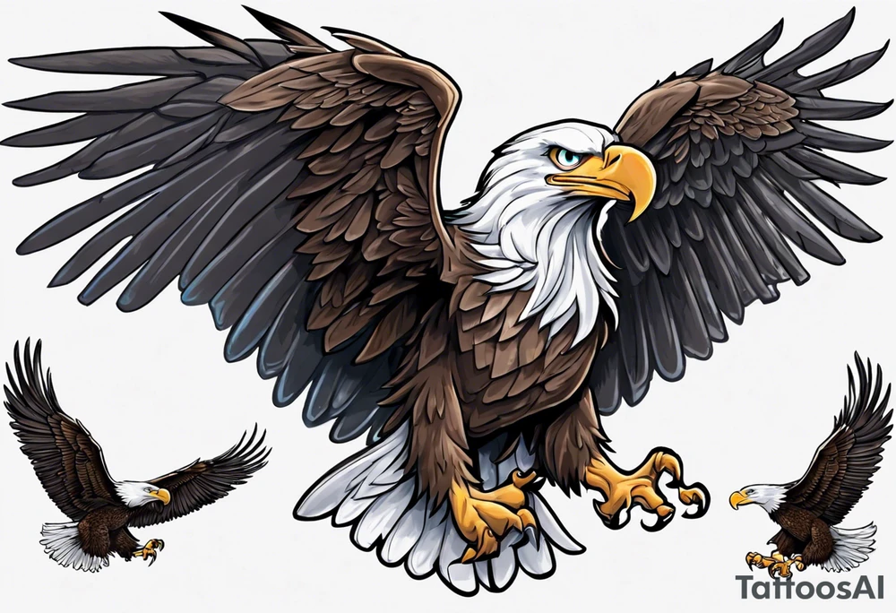 Tribute to Father representing a bald eagle with wings spread with mountain scene in the background tattoo idea