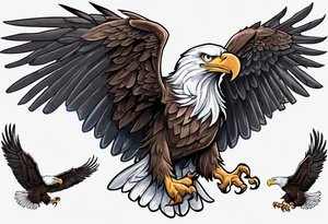 Tribute to Father representing a bald eagle with wings spread with mountain scene in the background tattoo idea