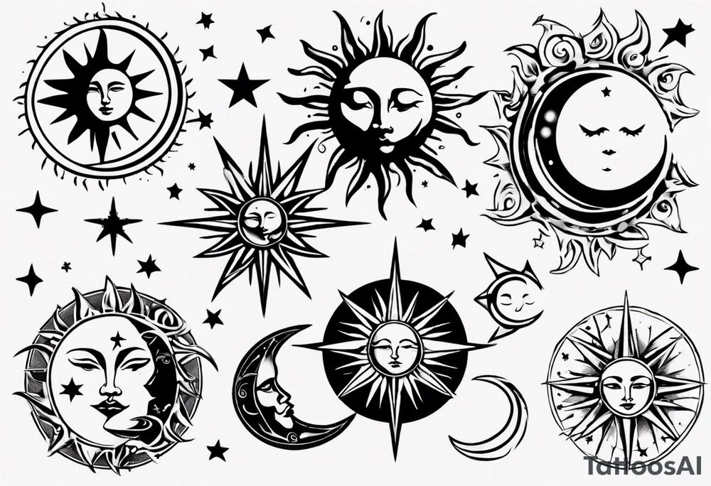 Sun star and moon tattoo idea