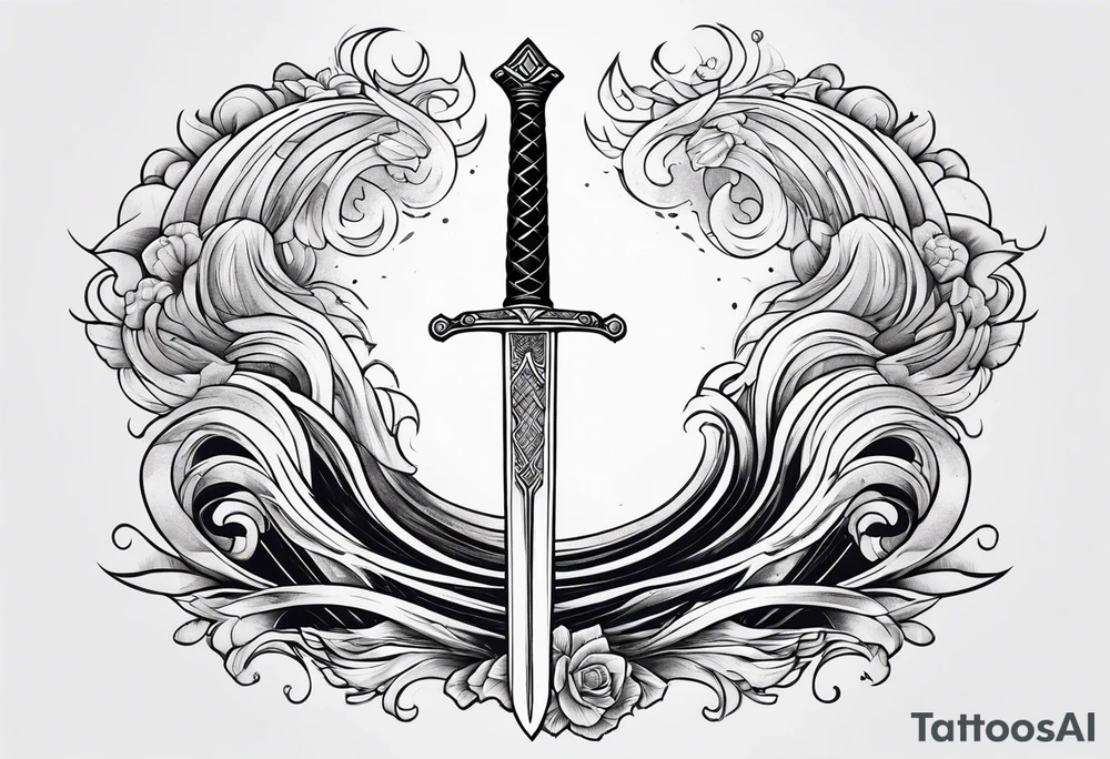 sword, wave, thunderbolt tattoo idea