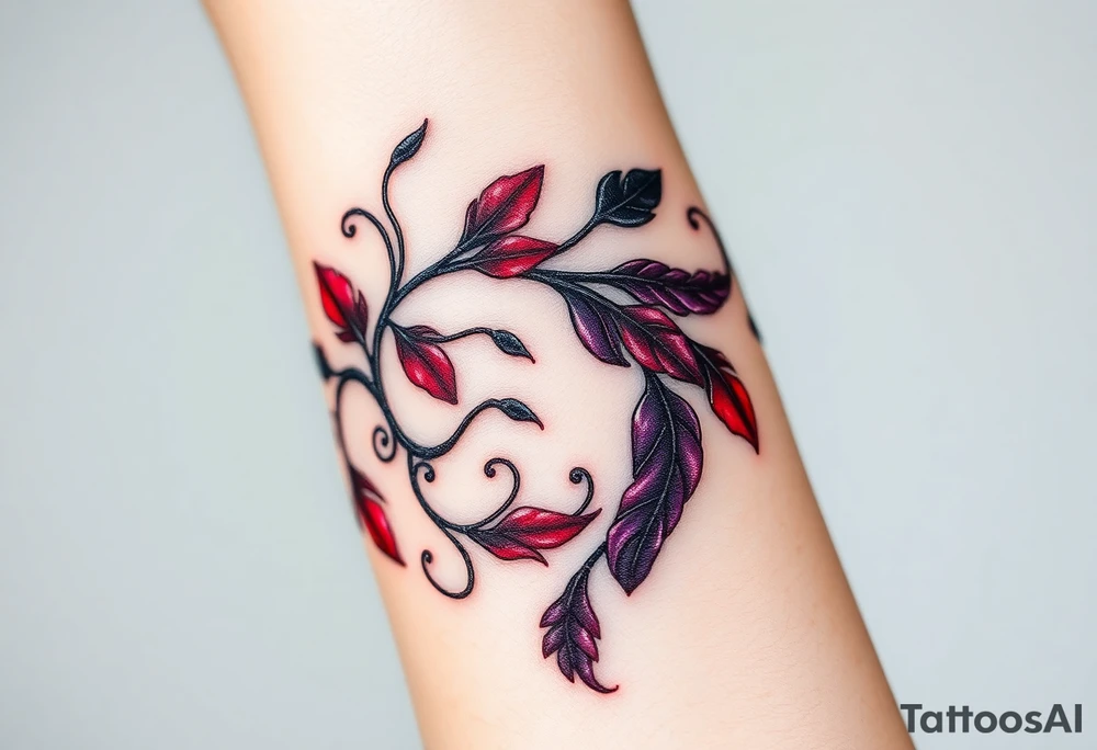 Bracelet with vines and feathers
Purple, red and black with a jewelry like finish
add gold
and silver with a dragon tattoo idea