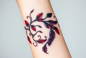 Bracelet with vines and feathers
Purple, red and black with a jewelry like finish
add gold
and silver with a dragon tattoo idea