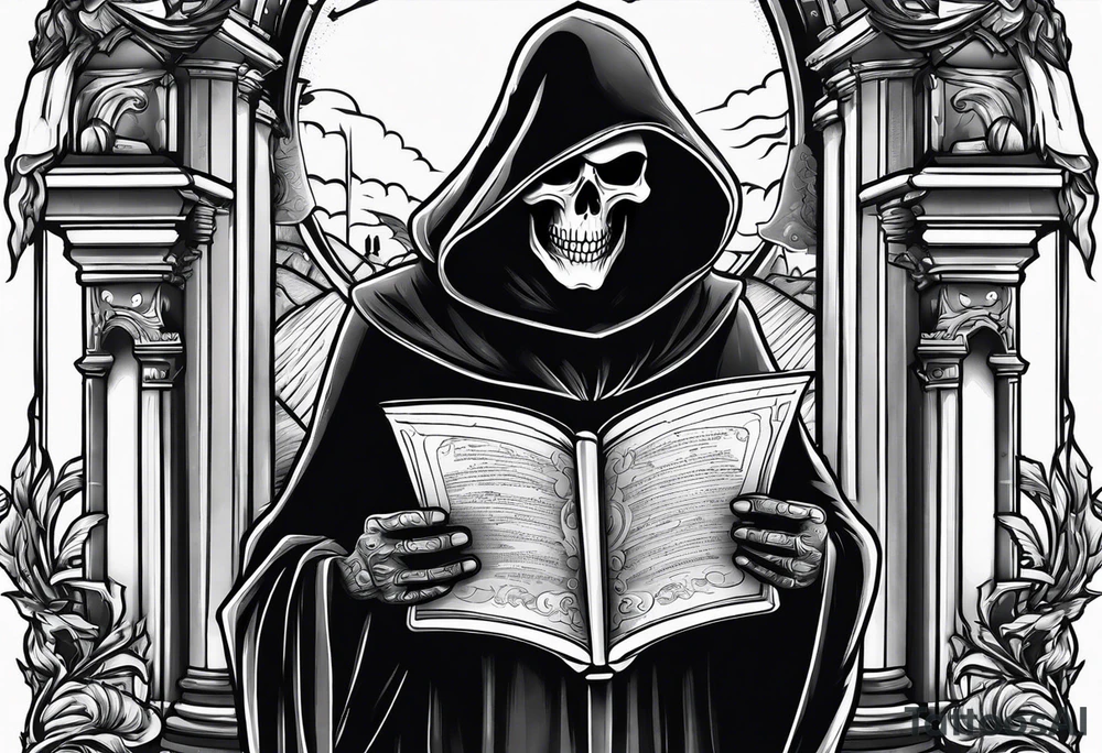 grim reaper reading books tattoo idea