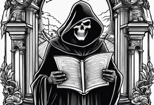 grim reaper reading books tattoo idea
