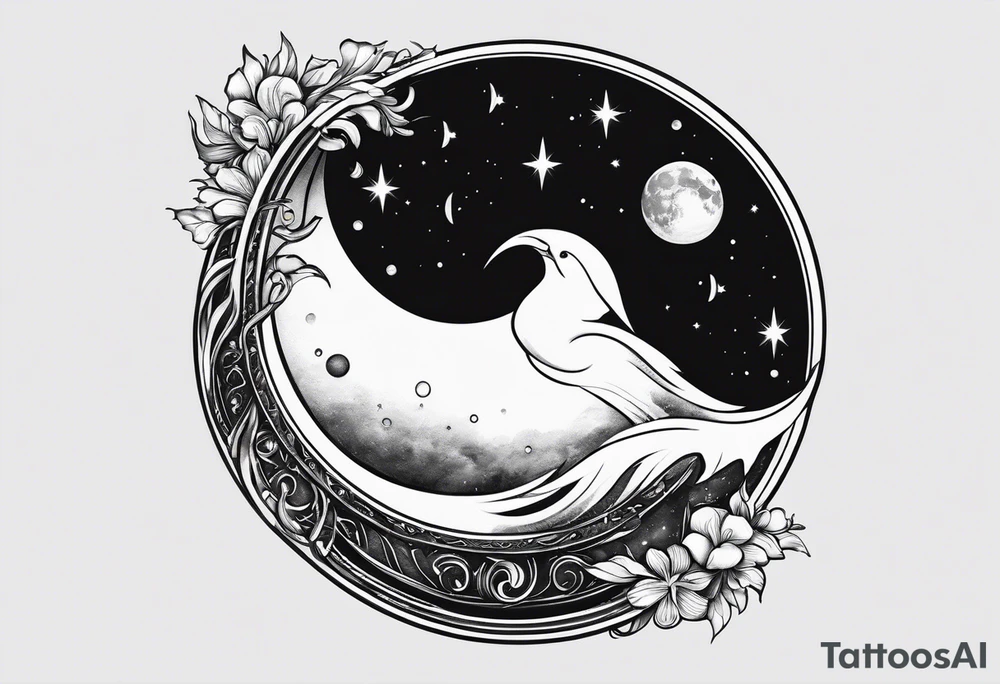 Pisces symbol inside of the moon tattoo idea