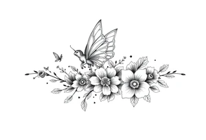 Magical powerful animal sleeve with fairies and flowers tattoo idea