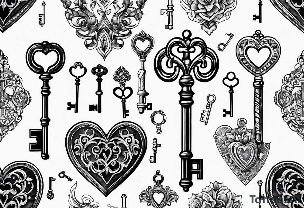 Antique keys heart shaped tattoo idea