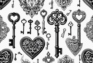 Antique keys heart shaped tattoo idea