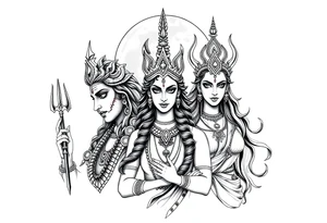 Lord Shiva, Godess Kali, Godess Lilith Together with the moon in the background tattoo idea