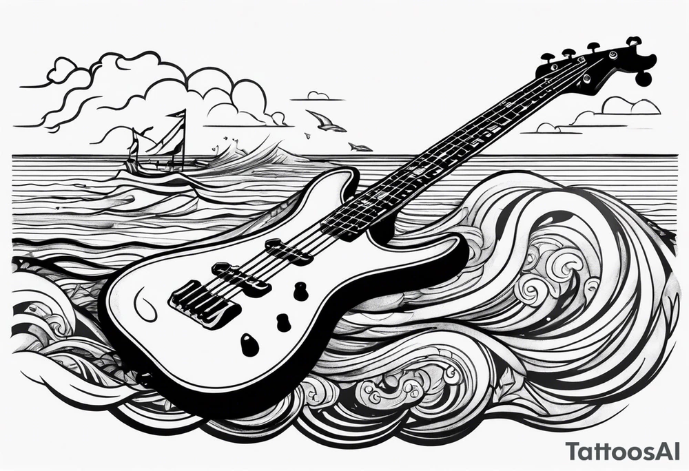 Bass guitar rising from the sea tattoo idea